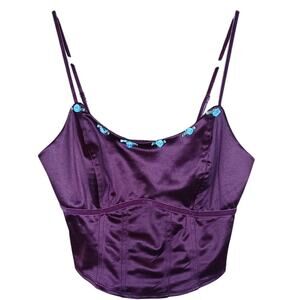 NWT Burgundy Camisole Corset Style Smocking Velvet Straps Baby Doll Size Small